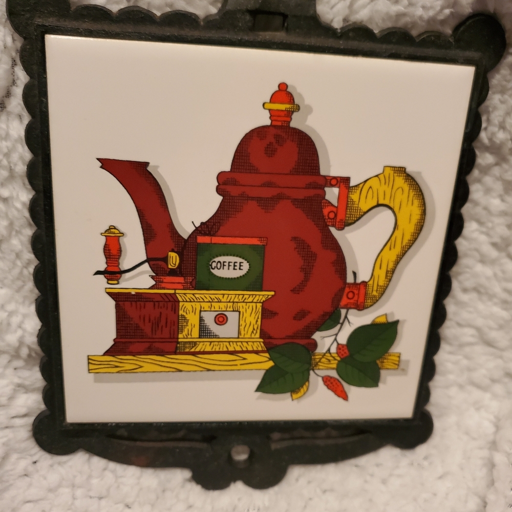 Vintage Rooster Cast Iron KYOWA Ceramic Tile Novelty Hot Plate - Picture 3 of 7